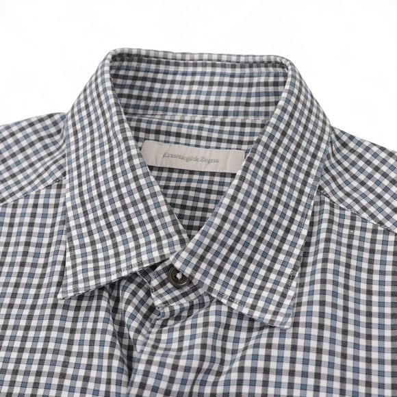 Ermenegildo Zegna Button Down Shirt Mens Medium Blue Gray Check Button Up Casual - Picture 1 of 16